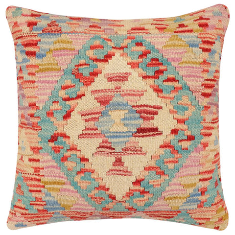 handmade Traditional Pillow Red Blue Hand-Woven SQUARE 100% WOOL Hand woven turkish pillow2 x 2
