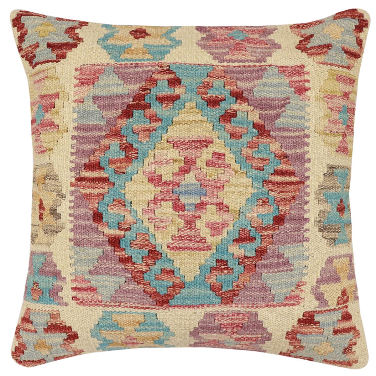 handmade Traditional Pillow Blue Rust Hand-Woven SQUARE 100% WOOL Hand woven turkish pillow2 x 2