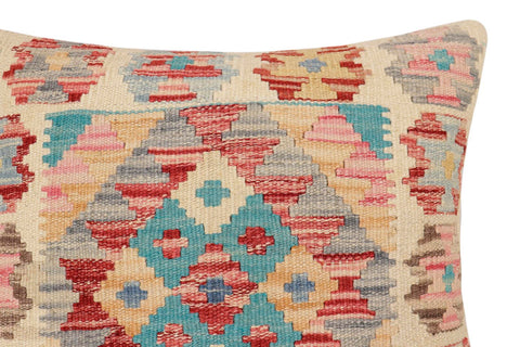 handmade Traditional Pillow Red Blue Hand-Woven SQUARE 100% WOOL  Hand woven turkish pillow  2 x 2