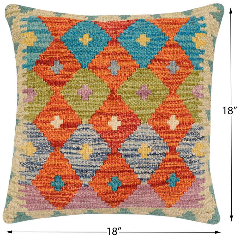 handmade Traditional Pillow Rust Blue Hand-Woven SQUARE 100% WOOL Hand woven turkish pillow2' x 2'