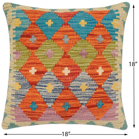 handmade Traditional Pillow Rust Blue Hand-Woven SQUARE 100% WOOL Hand woven turkish pillow2 x 2