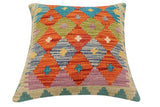 handmade Traditional Pillow Rust Blue Hand-Woven SQUARE 100% WOOL Hand woven turkish pillow2' x 2'