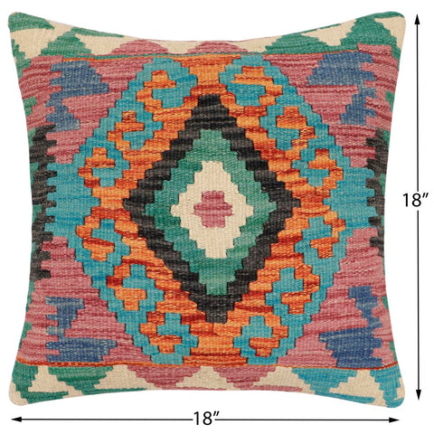 handmade Traditional Pillow Rust Blue Hand-Woven SQUARE 100% WOOL Hand woven turkish pillow2 x 2