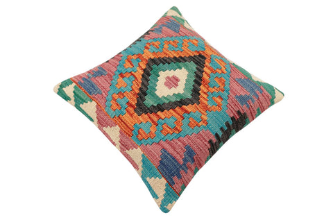 handmade Traditional Pillow Rust Blue Hand-Woven SQUARE 100% WOOL Hand woven turkish pillow2 x 2
