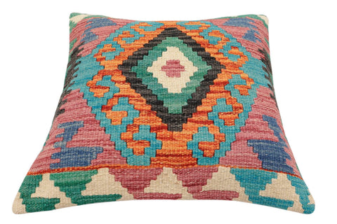 handmade Traditional Pillow Rust Blue Hand-Woven SQUARE 100% WOOL Hand woven turkish pillow2 x 2