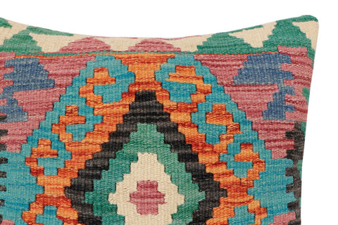 handmade Traditional Pillow Rust Blue Hand-Woven SQUARE 100% WOOL Hand woven turkish pillow2 x 2