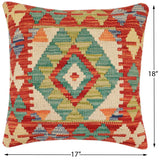 handmade Traditional Pillow Rust Blue Hand-Woven SQUARE 100% WOOL  Hand woven turkish pillow  2 x 2