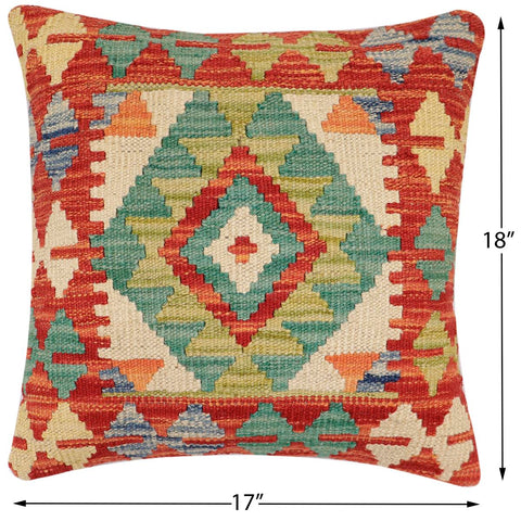 handmade Traditional Pillow Rust Blue Hand-Woven SQUARE 100% WOOL  Hand woven turkish pillow  2 x 2
