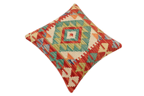 handmade Traditional Pillow Rust Blue Hand-Woven SQUARE 100% WOOL  Hand woven turkish pillow  2 x 2