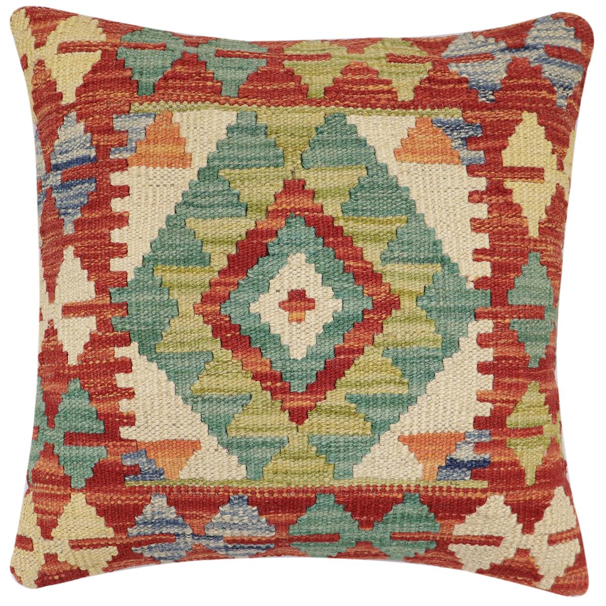 handmade Traditional Pillow Rust Blue Hand-Woven SQUARE 100% WOOL  Hand woven turkish pillow  2 x 2