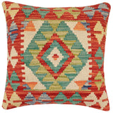 handmade Traditional Pillow Rust Blue Hand-Woven SQUARE 100% WOOL  Hand woven turkish pillow  2 x 2