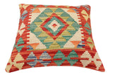 handmade Traditional Pillow Rust Blue Hand-Woven SQUARE 100% WOOL  Hand woven turkish pillow  2 x 2