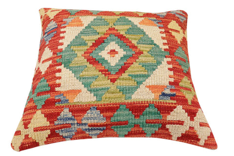handmade Traditional Pillow Rust Blue Hand-Woven SQUARE 100% WOOL  Hand woven turkish pillow  2 x 2