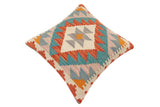 handmade Traditional Pillow Rust Blue Hand-Woven SQUARE 100% WOOL  Hand woven turkish pillow  2 x 2