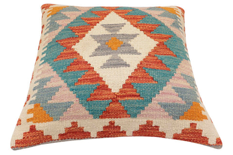 handmade Traditional Pillow Rust Blue Hand-Woven SQUARE 100% WOOL  Hand woven turkish pillow  2 x 2