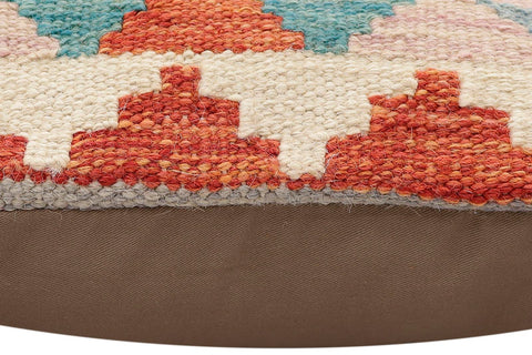 handmade Traditional Pillow Rust Blue Hand-Woven SQUARE 100% WOOL  Hand woven turkish pillow  2 x 2