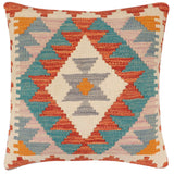 handmade Traditional Pillow Rust Blue Hand-Woven SQUARE 100% WOOL  Hand woven turkish pillow  2 x 2