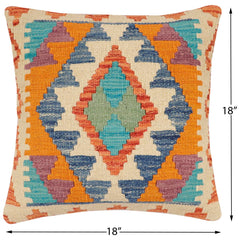 handmade Traditional Pillow Rust Blue Hand-Woven SQUARE 100% WOOL Hand woven turkish pillow2' x 2'
