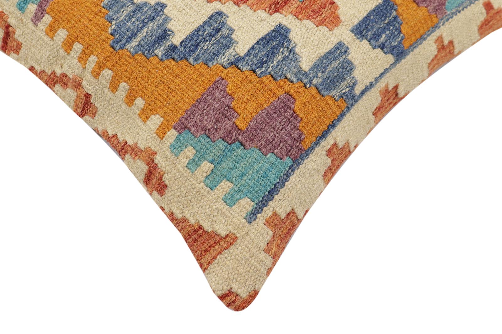 handmade Traditional Pillow Rust Blue Hand-Woven SQUARE 100% WOOL Hand woven turkish pillow2 x 2