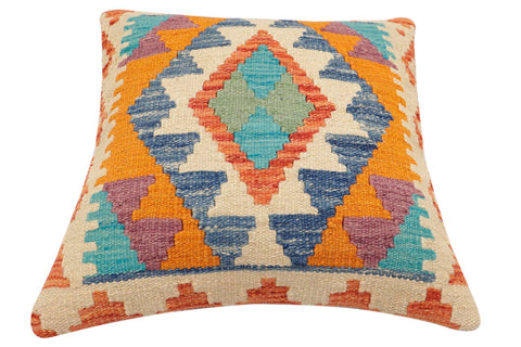 handmade Traditional Pillow Rust Blue Hand-Woven SQUARE 100% WOOL Hand woven turkish pillow2 x 2