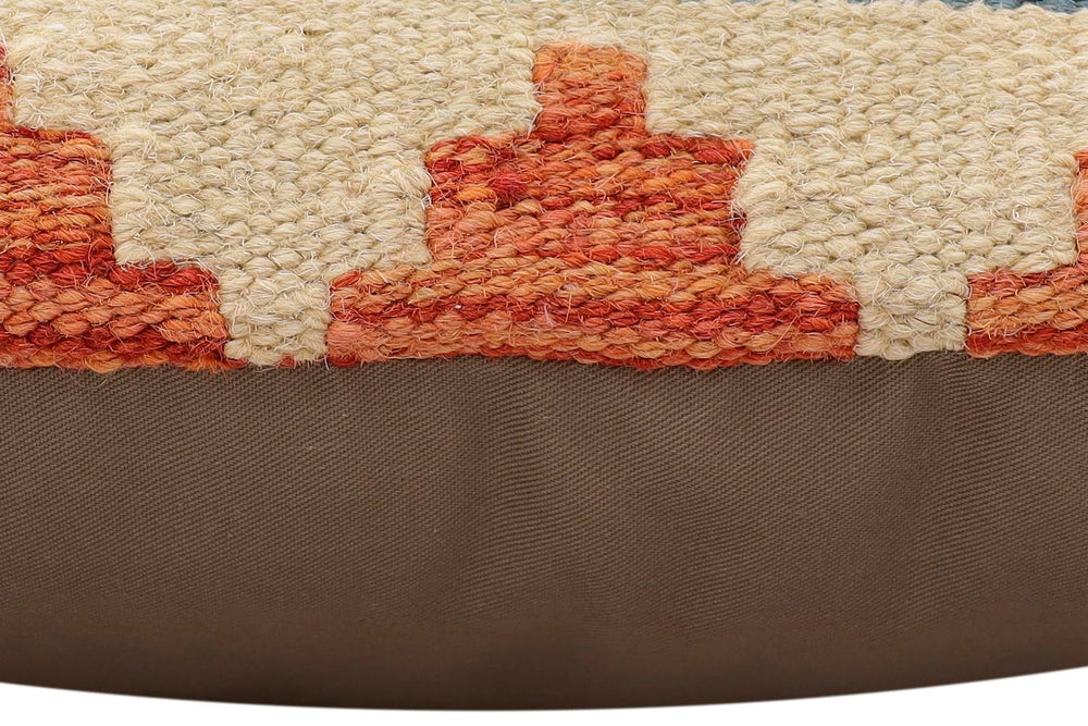 handmade Traditional Pillow Rust Blue Hand-Woven SQUARE 100% WOOL Hand woven turkish pillow2' x 2'