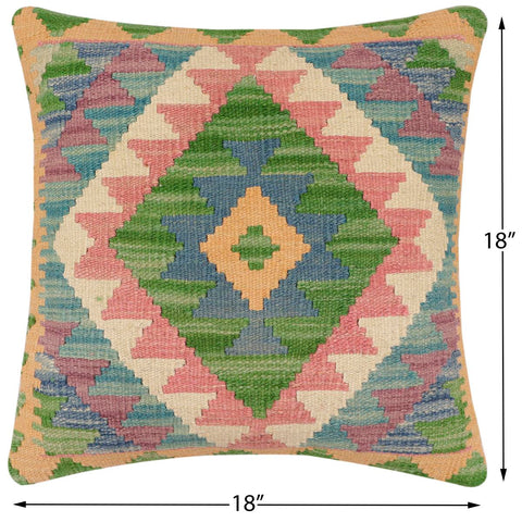 handmade Traditional Pillow Blue Beige Hand-Woven SQUARE 100% WOOL Hand woven turkish pillow2 x 2