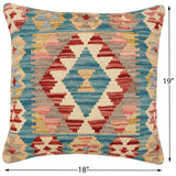 handmade Traditional Pillow Blue Red Hand-Woven SQUARE 100% WOOL  Hand woven turkish pillow  2 x 2