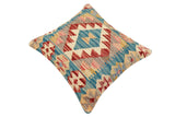 handmade Traditional Pillow Blue Red Hand-Woven SQUARE 100% WOOL  Hand woven turkish pillow  2 x 2