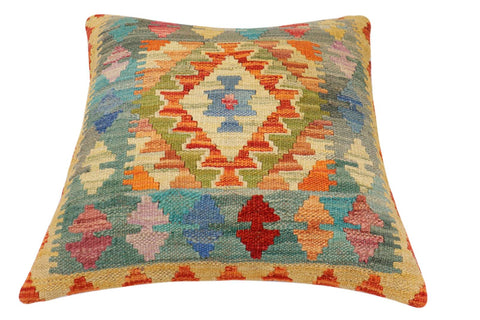 handmade Traditional Pillow Rust Blue Hand-Woven SQUARE 100% WOOL Hand woven turkish pillow2 x 2