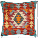 handmade Traditional Pillow Rust Blue Hand-Woven SQUARE 100% WOOL  Hand woven turkish pillow  2 x 2