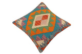 handmade Traditional Pillow Rust Blue Hand-Woven SQUARE 100% WOOL Hand woven turkish pillow2' x 2'