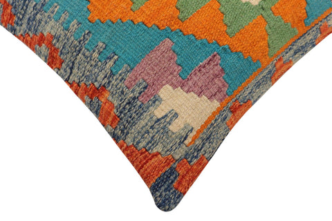 handmade Traditional Pillow Rust Blue Hand-Woven SQUARE 100% WOOL Hand woven turkish pillow2 x 2