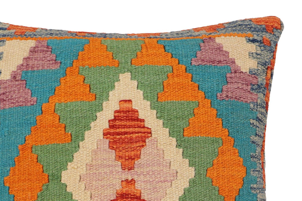 handmade Traditional Pillow Rust Blue Hand-Woven SQUARE 100% WOOL Hand woven turkish pillow2' x 2'