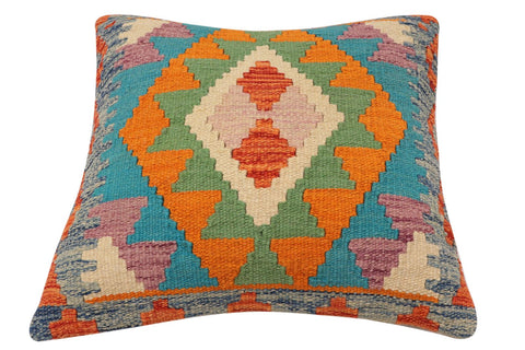 handmade Traditional Pillow Rust Blue Hand-Woven SQUARE 100% WOOL Hand woven turkish pillow2 x 2