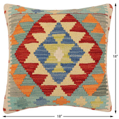handmade Traditional Pillow Rust Blue Hand-Woven SQUARE 100% WOOL Hand woven turkish pillow2' x 2'