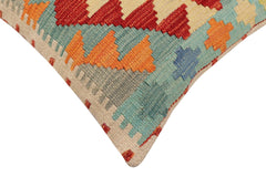 handmade Traditional Pillow Rust Blue Hand-Woven SQUARE 100% WOOL Hand woven turkish pillow2' x 2'
