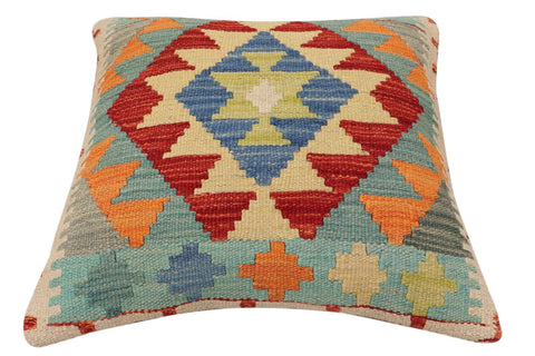 handmade Traditional Pillow Rust Blue Hand-Woven SQUARE 100% WOOL Hand woven turkish pillow2 x 2