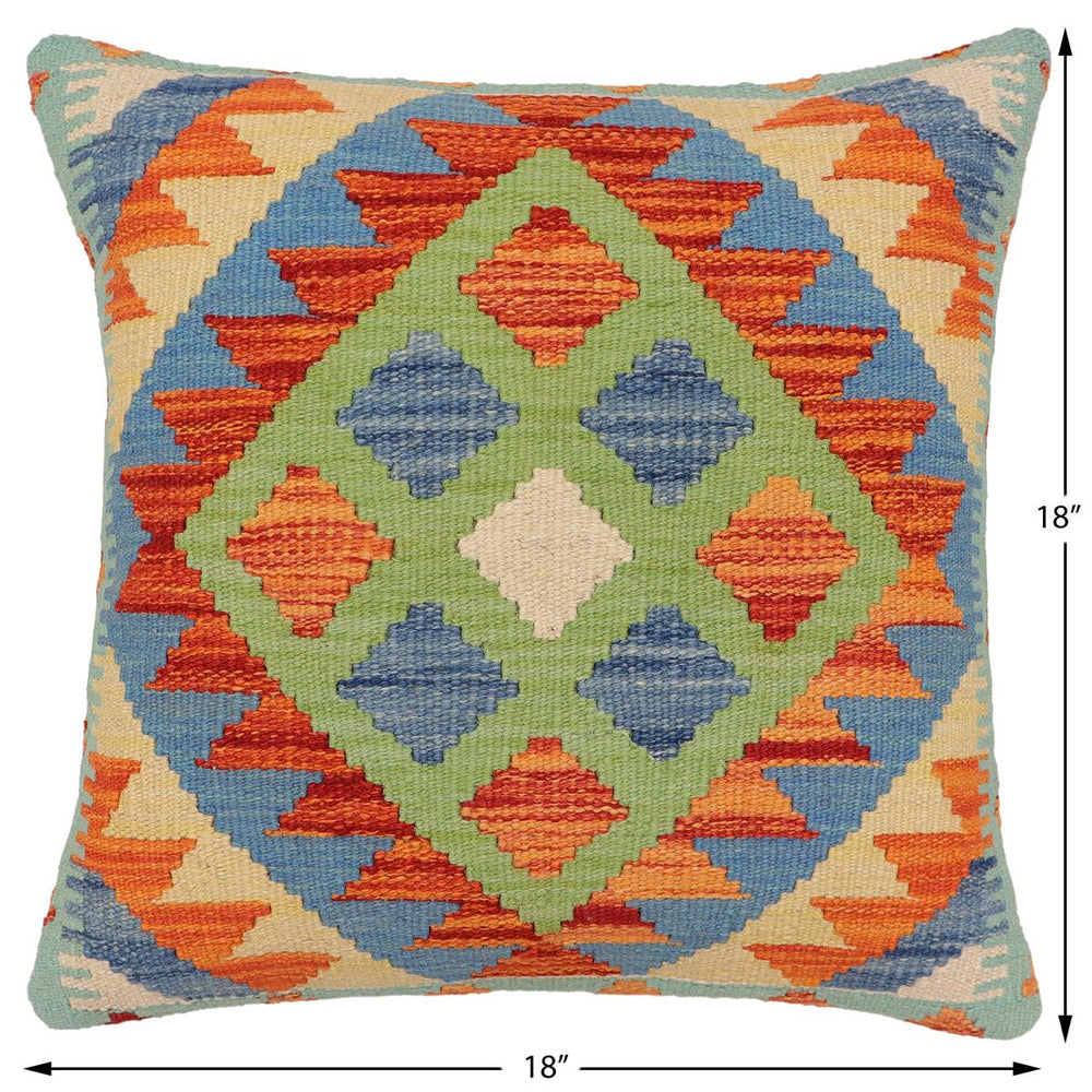 handmade Traditional Pillow Rust Blue Hand-Woven SQUARE 100% WOOL Hand woven turkish pillow2' x 2'