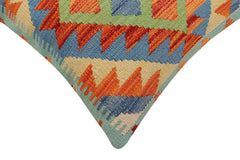 handmade Traditional Pillow Rust Blue Hand-Woven SQUARE 100% WOOL Hand woven turkish pillow2' x 2'