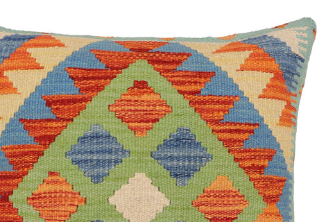 handmade Traditional Pillow Rust Blue Hand-Woven SQUARE 100% WOOL Hand woven turkish pillow2 x 2