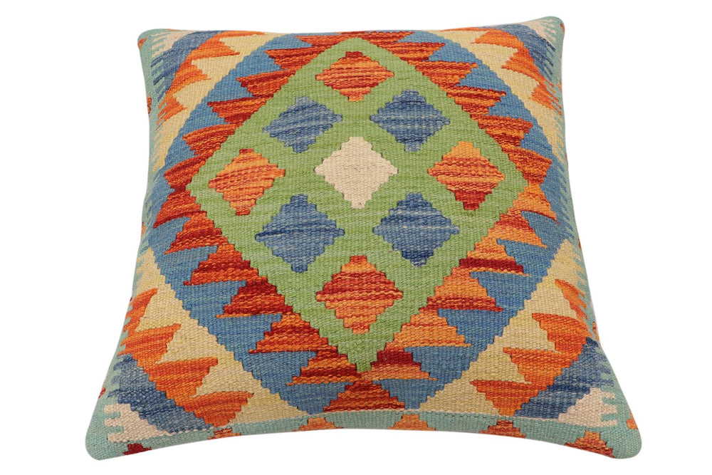 handmade Traditional Pillow Rust Blue Hand-Woven SQUARE 100% WOOL Hand woven turkish pillow2' x 2'