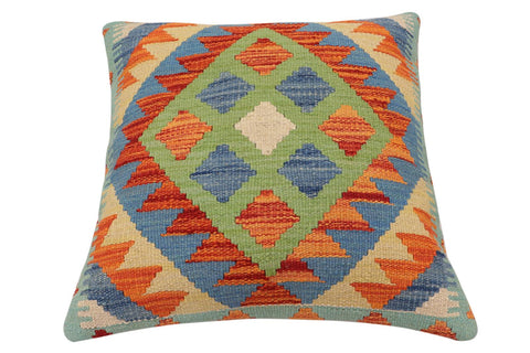 handmade Traditional Pillow Rust Blue Hand-Woven SQUARE 100% WOOL Hand woven turkish pillow2 x 2