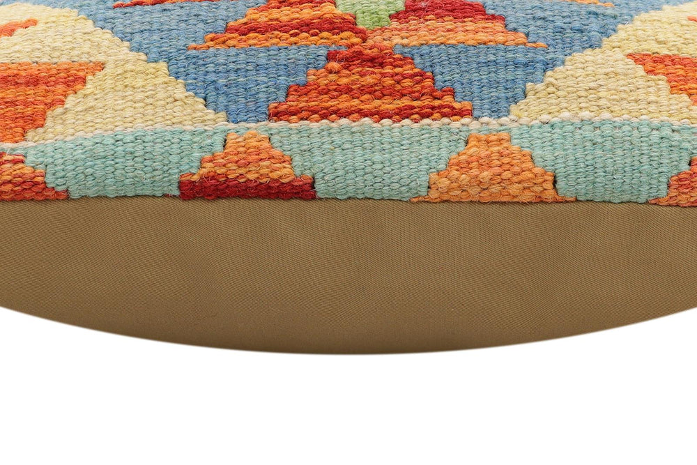 handmade Traditional Pillow Rust Blue Hand-Woven SQUARE 100% WOOL Hand woven turkish pillow2' x 2'