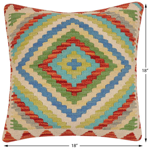 handmade Traditional Pillow Rust Blue Hand-Woven SQUARE 100% WOOL Hand woven turkish pillow2 x 2