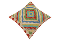 handmade Traditional Pillow Rust Blue Hand-Woven SQUARE 100% WOOL Hand woven turkish pillow2' x 2'