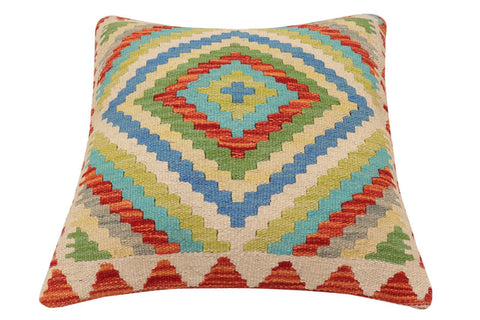 handmade Traditional Pillow Rust Blue Hand-Woven SQUARE 100% WOOL Hand woven turkish pillow2 x 2