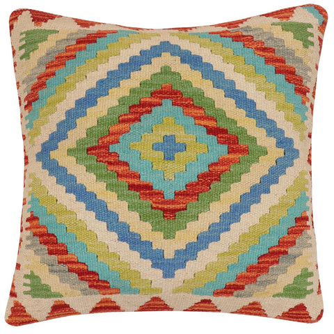 handmade Traditional Pillow Rust Blue Hand-Woven SQUARE 100% WOOL Hand woven turkish pillow2 x 2