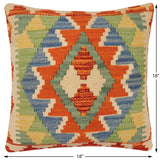 handmade Traditional Pillow Rust Blue Hand-Woven SQUARE 100% WOOL Hand woven turkish pillow2' x 2'