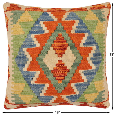 handmade Traditional Pillow Rust Blue Hand-Woven SQUARE 100% WOOL Hand woven turkish pillow2 x 2