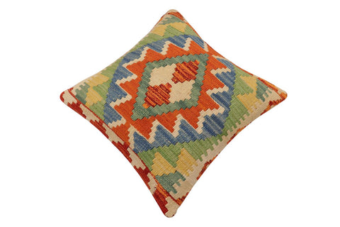 handmade Traditional Pillow Rust Blue Hand-Woven SQUARE 100% WOOL Hand woven turkish pillow2 x 2